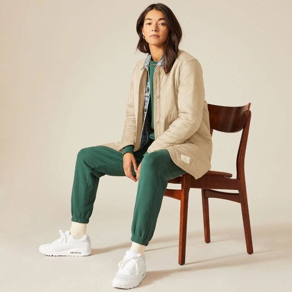 NWOT Alpha Industries Long Quilted Liner Jacket in Beige Khaki Tan Camel Size S - Picture 5 of 10